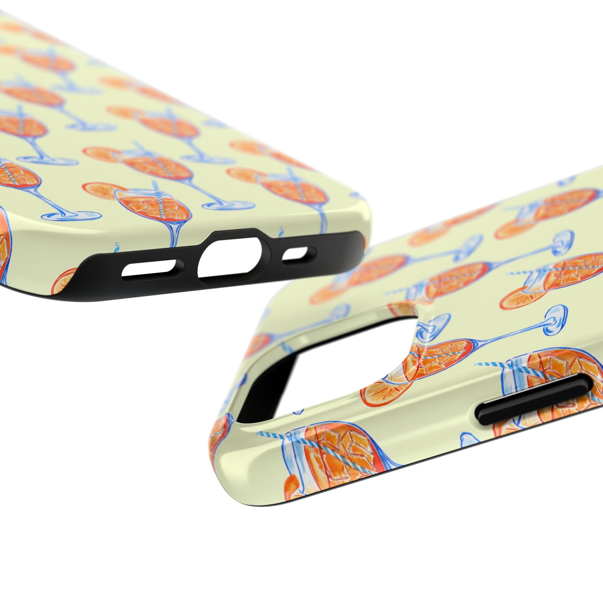 Lemon Yellow Orange & Blue Aperol Spritz Watercolor Patterned Tough Phone Case | Various Models