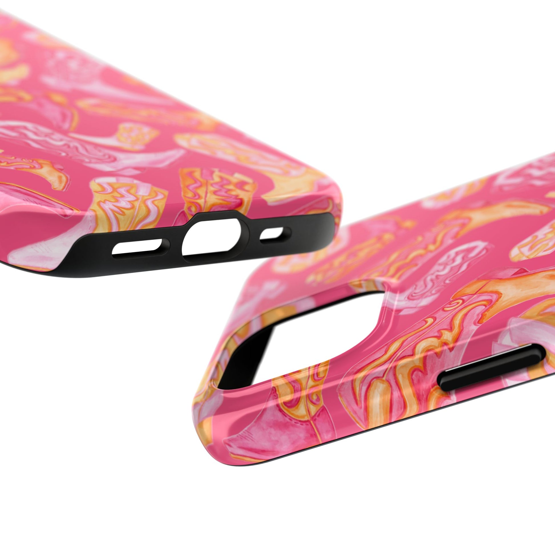 Tossed Hot Pink & Orange Watercolor Cowboy Boots Hot Pink Tough Phone Cases | Various Models
