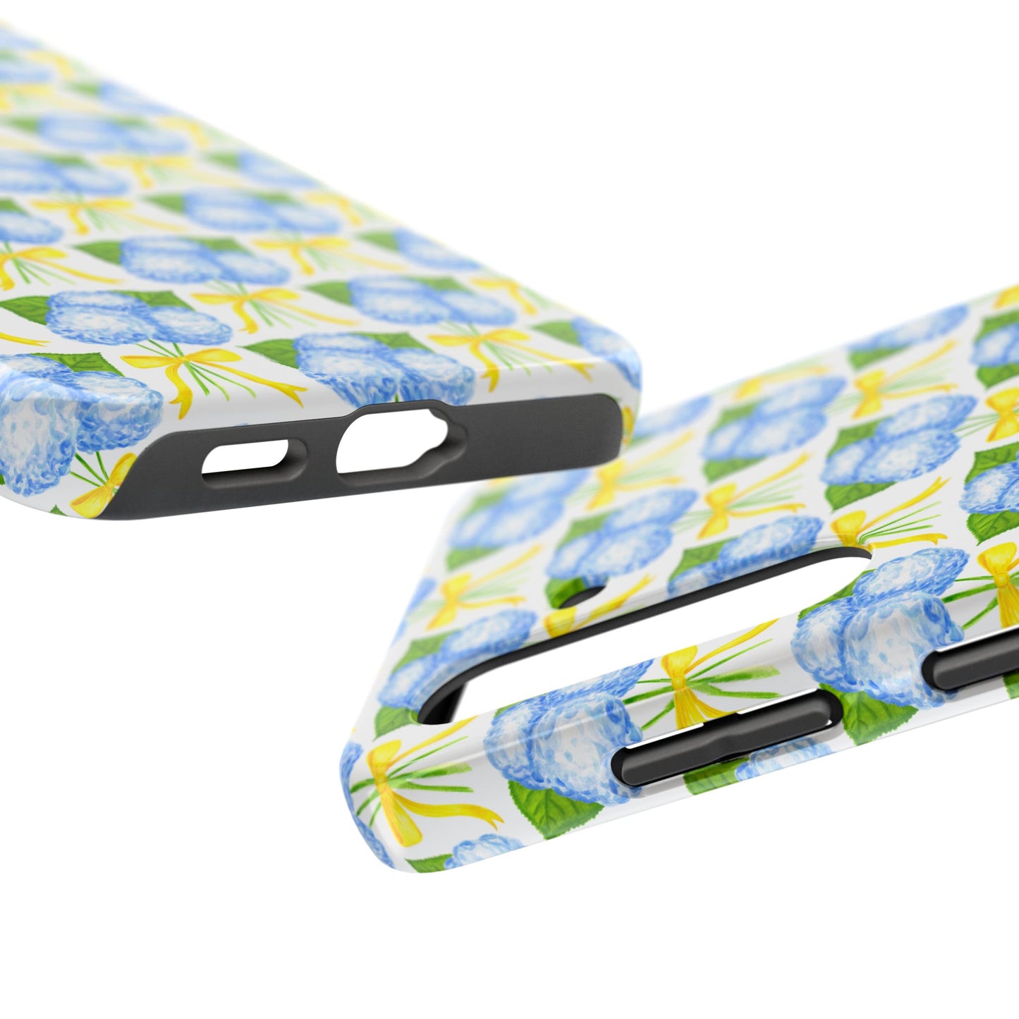 Blue Hydrangea Bouquets with Yellow Bow Ribbon Watercolor Illustrated Patterned Tough Phone Case | Various Models