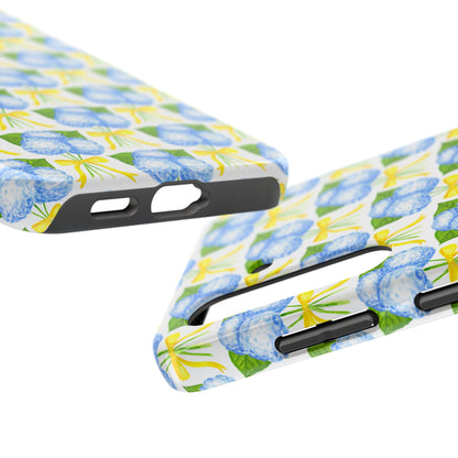 Blue Hydrangea Bouquets with Yellow Bow Ribbon Watercolor Illustrated Patterned Tough Phone Case | Various Models