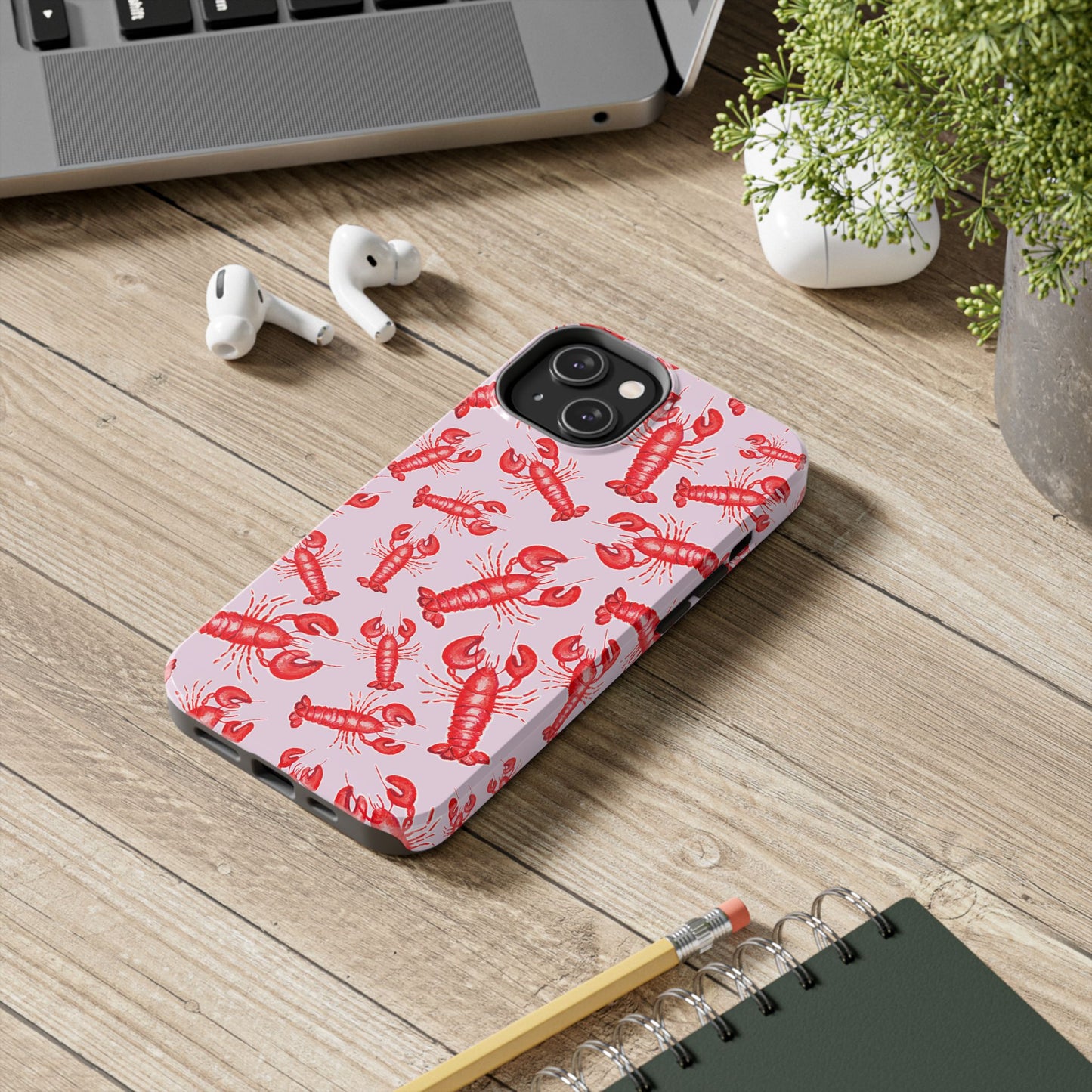 Red Lobster Watercolor Illustrated Tossed Pattern Light Pink Coastal Nautical Tough Phone Case | Various Models