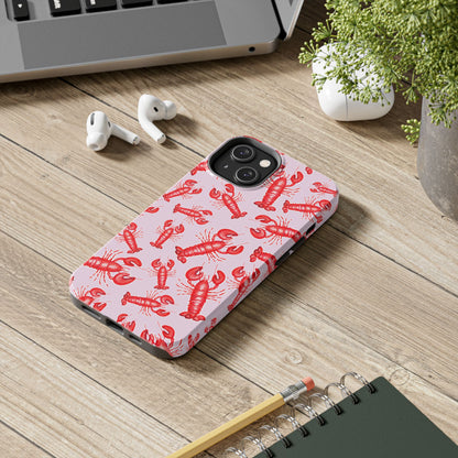 Red Lobster Watercolor Illustrated Tossed Pattern Light Pink Coastal Nautical Tough Phone Case | Various Models