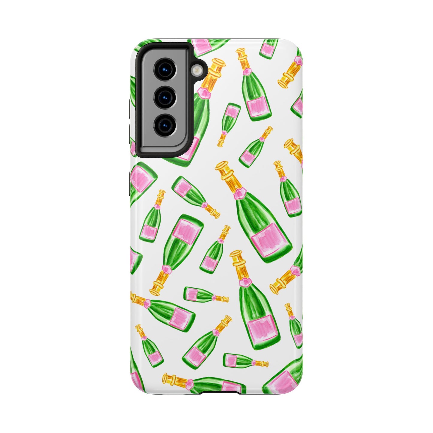 Copy of Tossed Pink and Green Watercolor Illustrated Champagne Bottles Pattern Tough Phone Case | Various Models