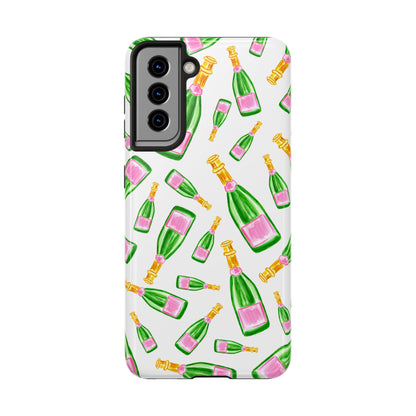 Copy of Tossed Pink and Green Watercolor Illustrated Champagne Bottles Pattern Tough Phone Case | Various Models
