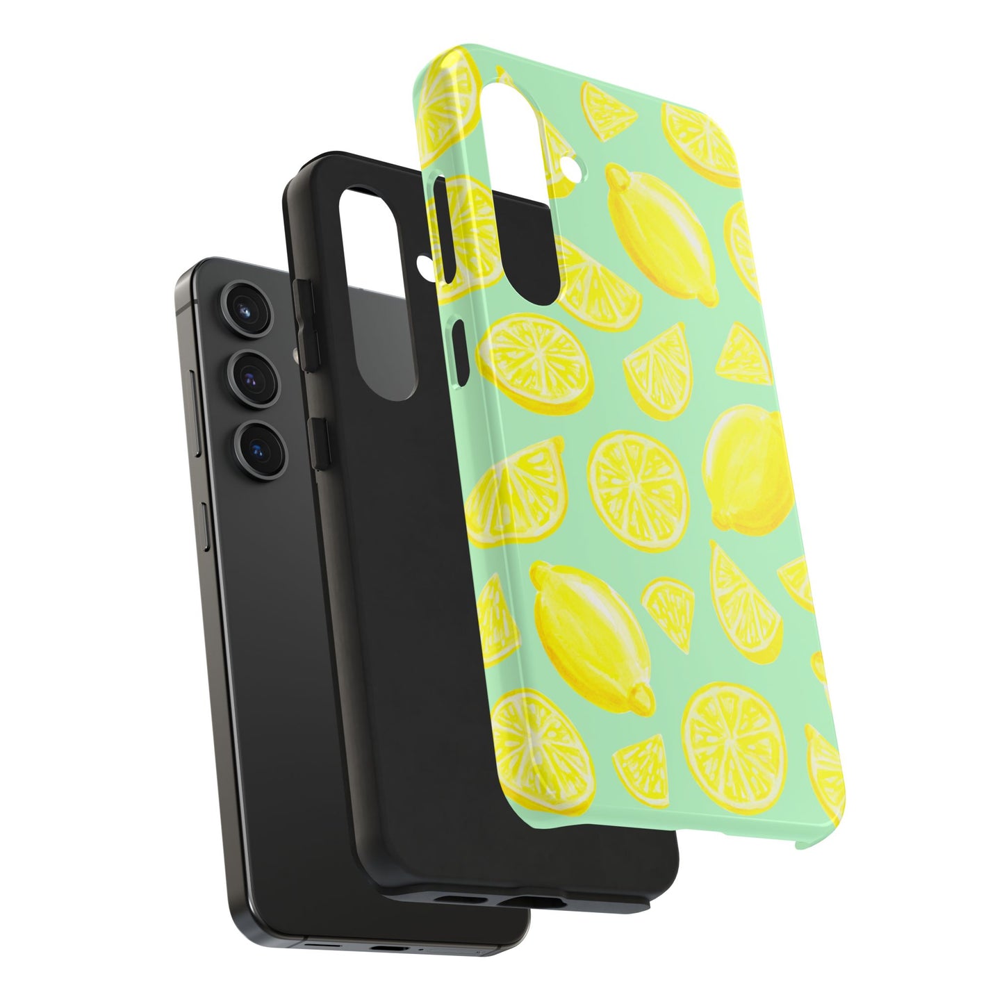 Bright Yellow Lemons Watercolor Illustrated Tossed Pattern Mint Green Tough Phone Case | Various Models