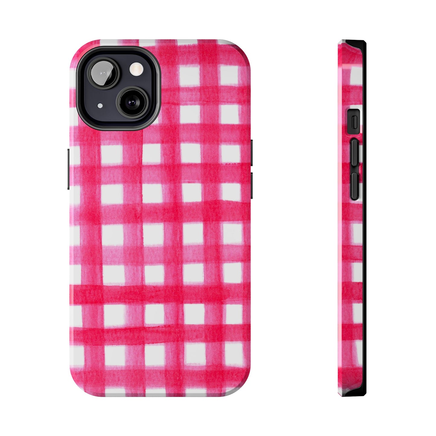 Hot Pink Gingham Watercolor Preppy Tough Phone Case | Various models iPhone 13