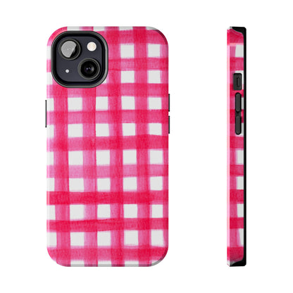 Hot Pink Gingham Watercolor Preppy Tough Phone Case | Various models iPhone 13