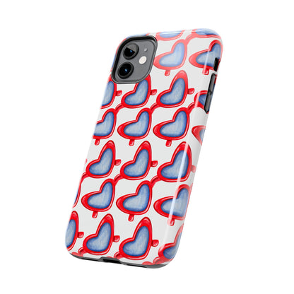 Red Heart Shaped Sunglasses Watercolor Illustrated Tough Phone Case | Various Models