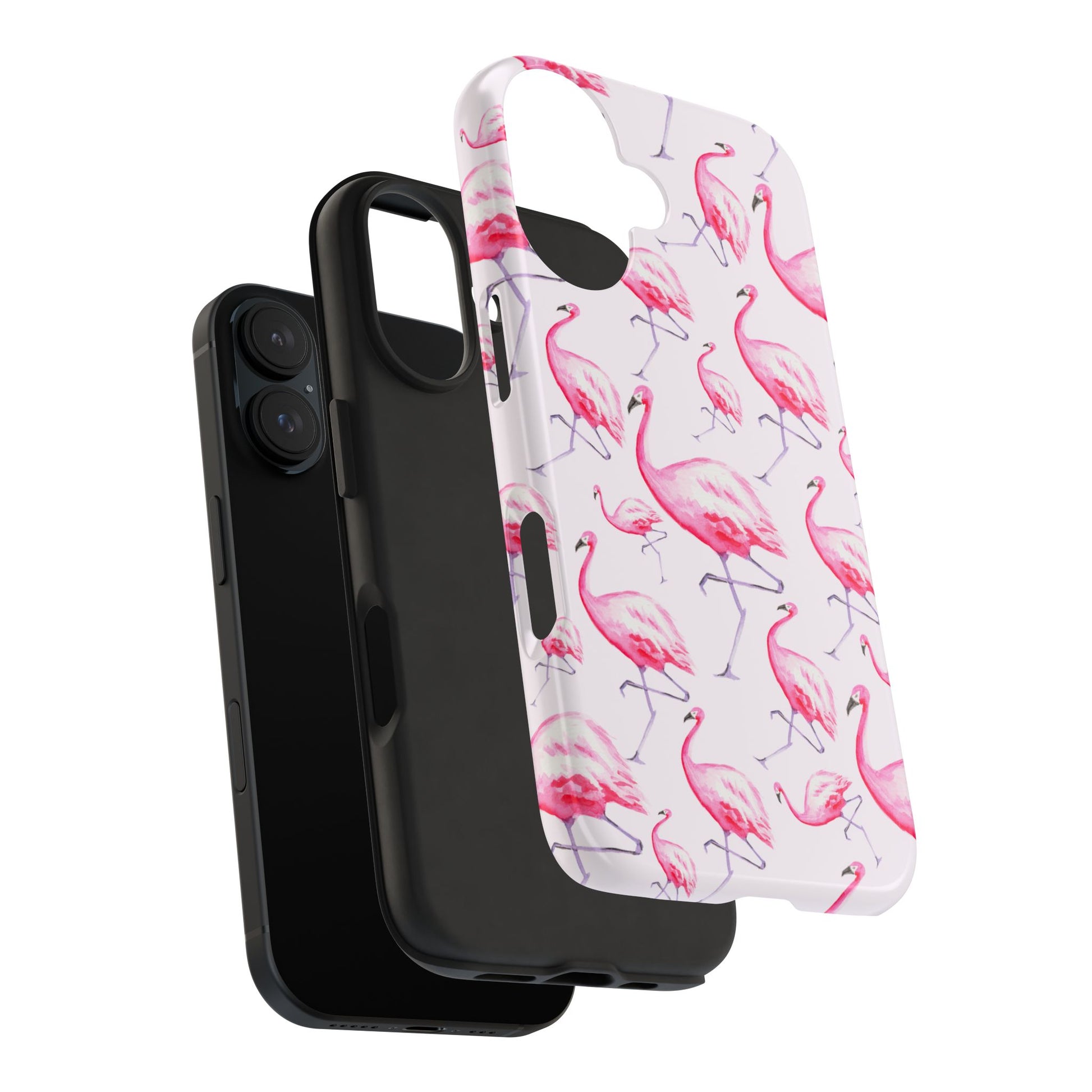 Pink Flamingos Watercolor Illustrated Tossed Pattern Blush Phone Case | Various Models