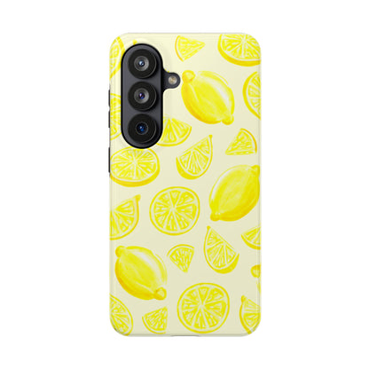 Bright Yellow Lemons Watercolor Illustrated Tossed Pattern Pale Yellow Tough Phone Case | Various Models