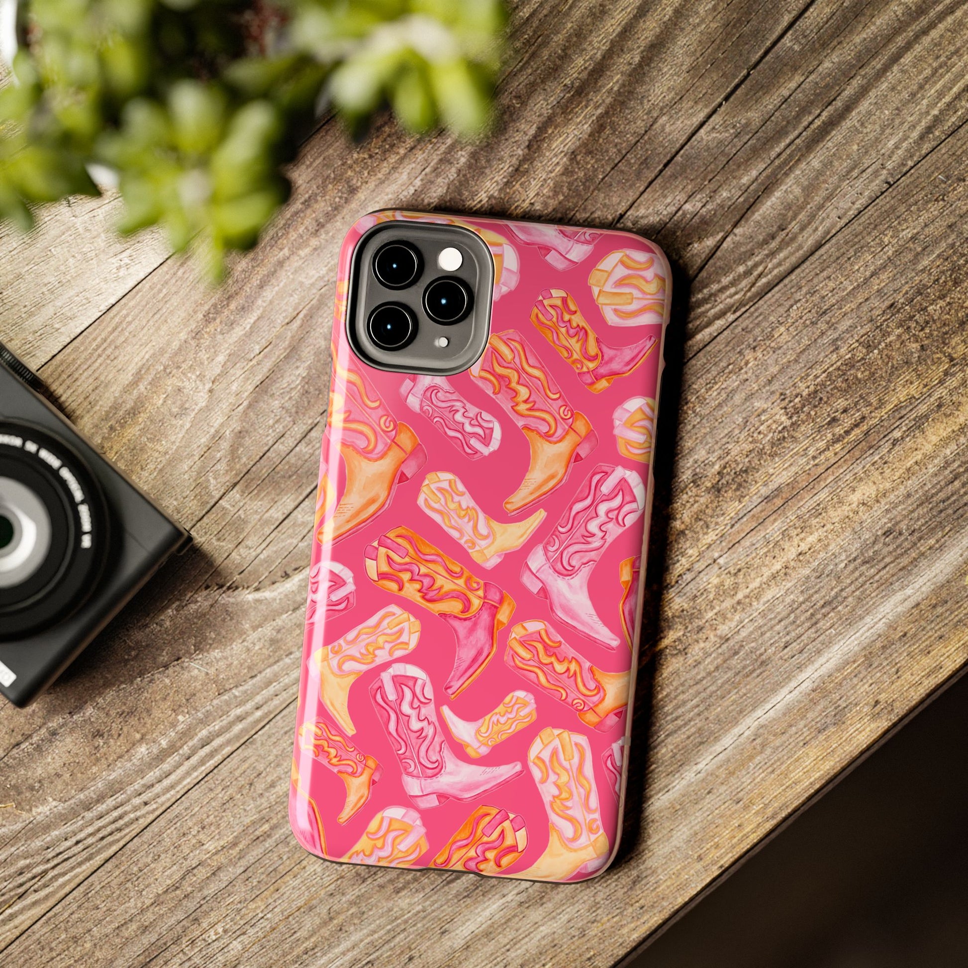 Tossed Hot Pink & Orange Watercolor Cowboy Boots Hot Pink Tough Phone Cases | Various Models