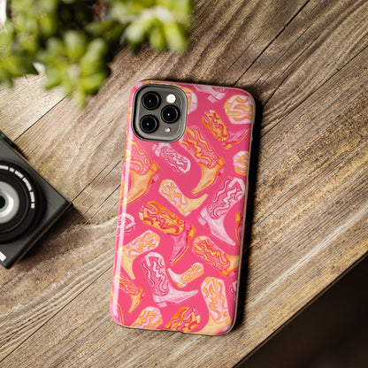 Tossed Hot Pink & Orange Watercolor Cowboy Boots Hot Pink Tough Phone Cases | Various Models