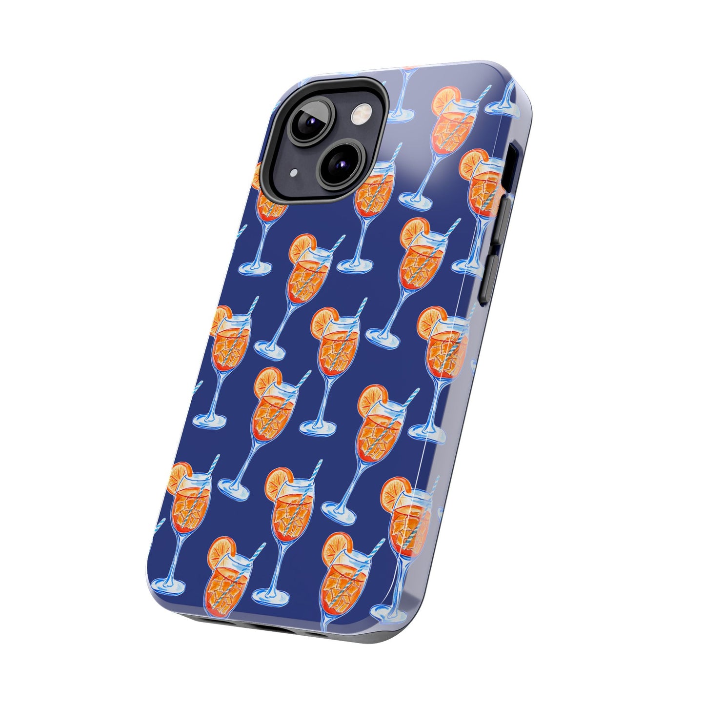 Orange & Blue Aperol Spritz Watercolor Pattern Navy Tough Case | Various Models
