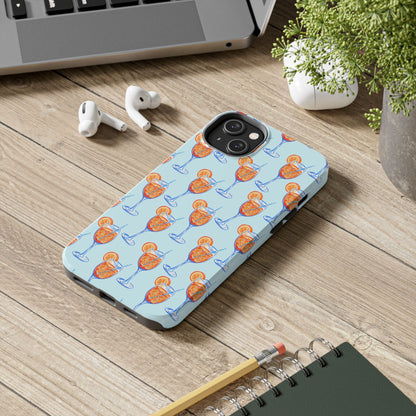 Orange & Blue Aperol Spritz Watercolor Pattern Turquoise Phone Case | Various Models