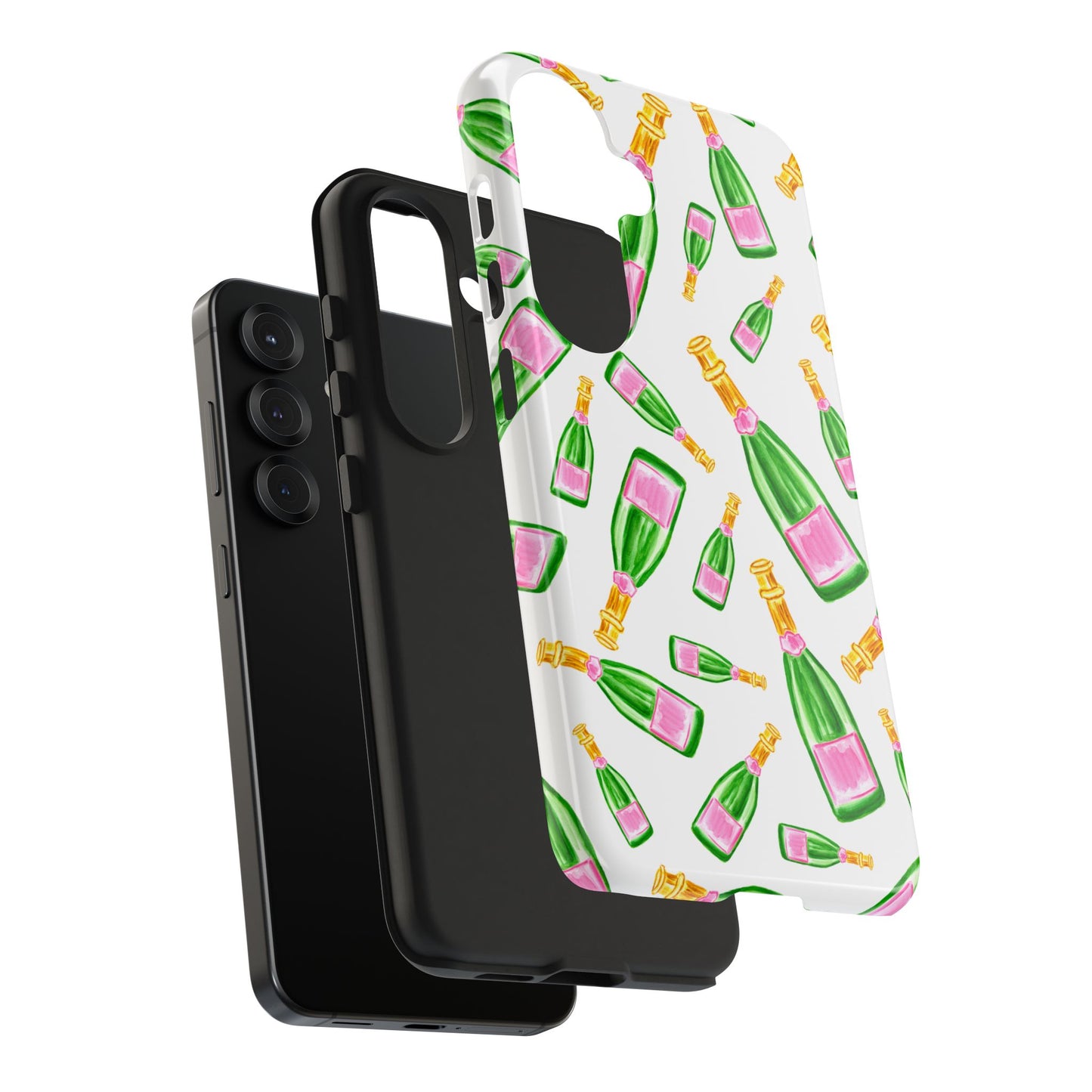 Copy of Tossed Pink and Green Watercolor Illustrated Champagne Bottles Pattern Tough Phone Case | Various Models