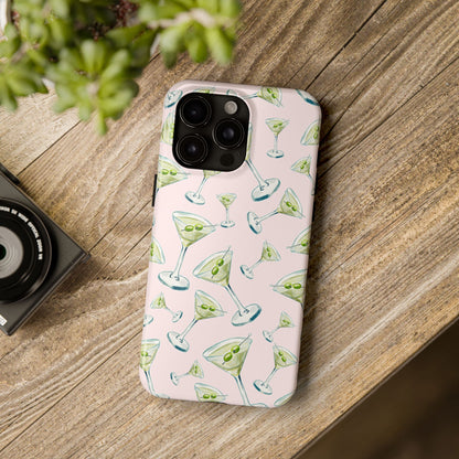 Watercolor Blue and Green Martinis Tossed Illustrated Pattern Blush Pink Tough Phone Case | Various Models