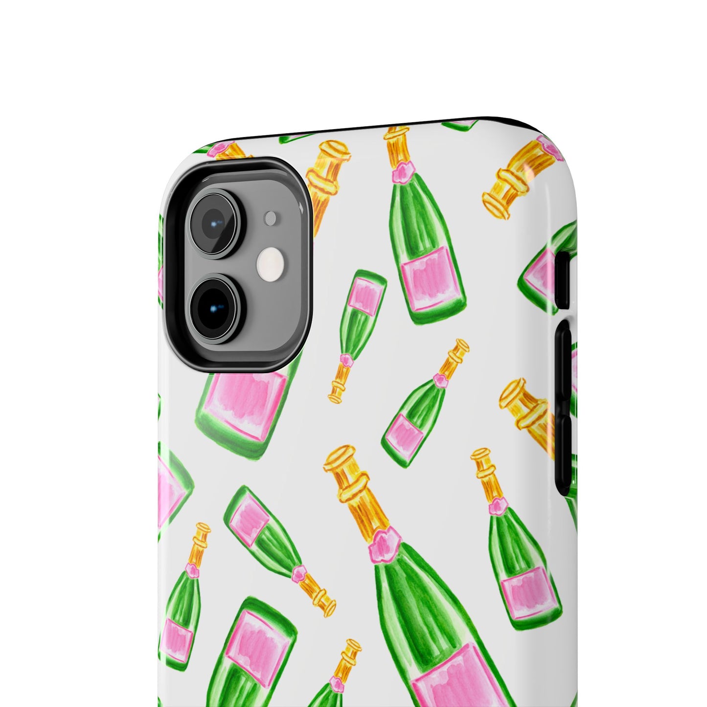 Copy of Tossed Pink and Green Watercolor Illustrated Champagne Bottles Pattern Tough Phone Case | Various Models