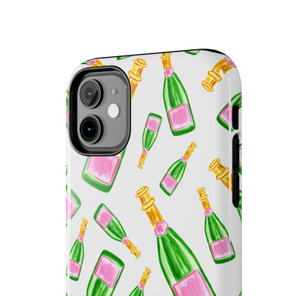 Copy of Tossed Pink and Green Watercolor Illustrated Champagne Bottles Pattern Tough Phone Case | Various Models