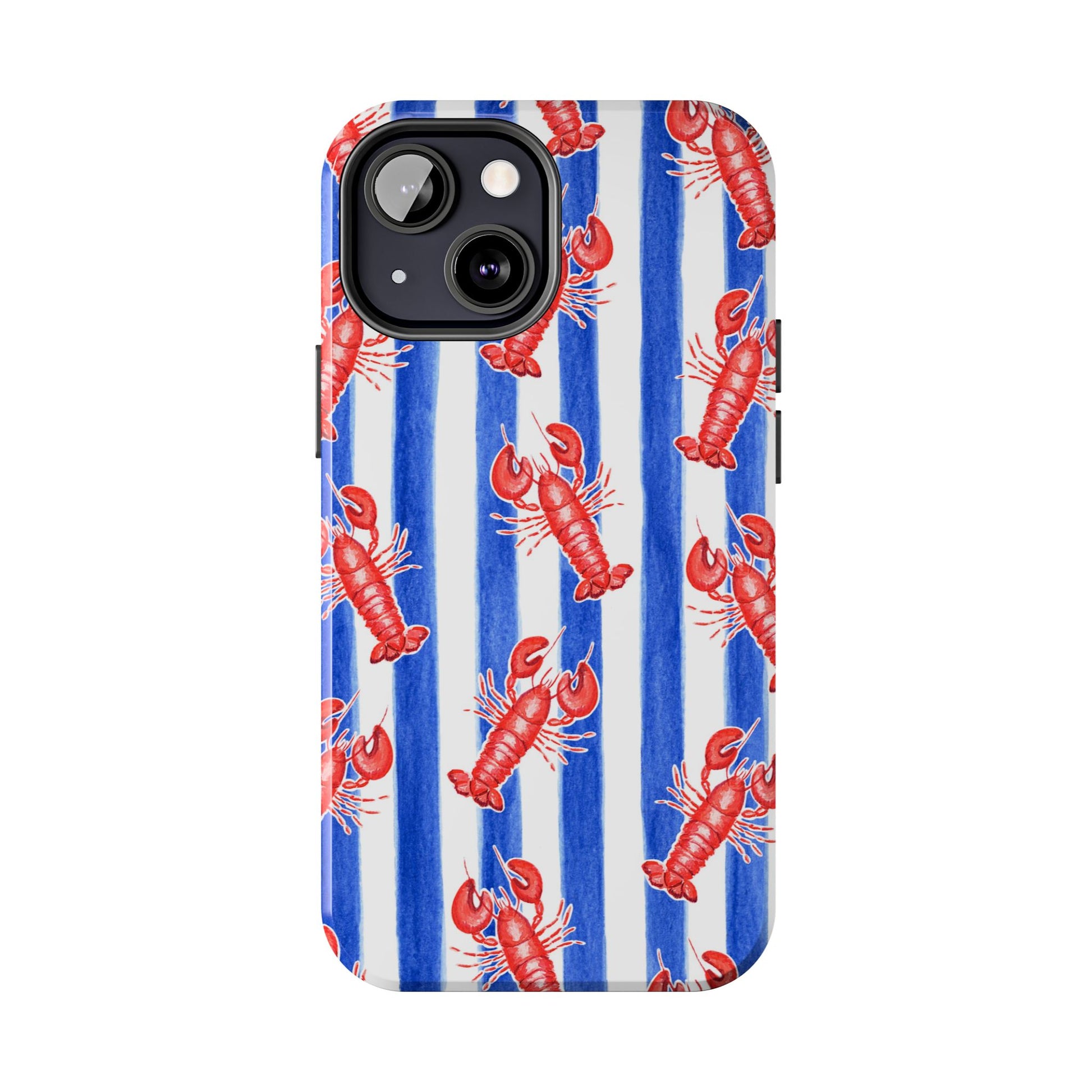 Blue & White Strip Red Lobster Watercolor Patterned Phone Case | Various Models