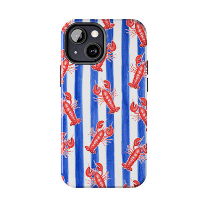 Blue & White Strip Red Lobster Watercolor Patterned Phone Case | Various Models