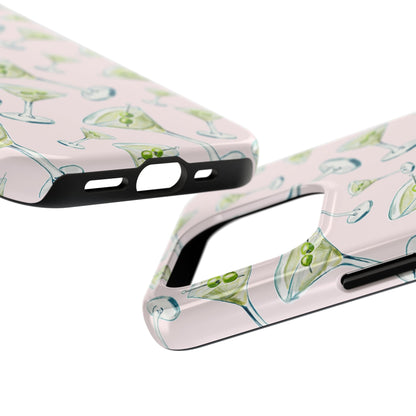 Watercolor Blue and Green Martinis Tossed Illustrated Pattern Blush Pink Tough Phone Case | Various Models