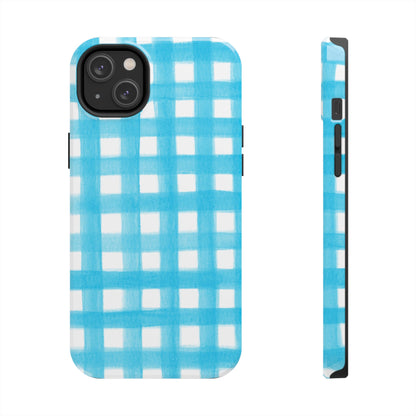 Turquoise Gingham Watercolor Illustrated Tough Phone Case | Various Models Available