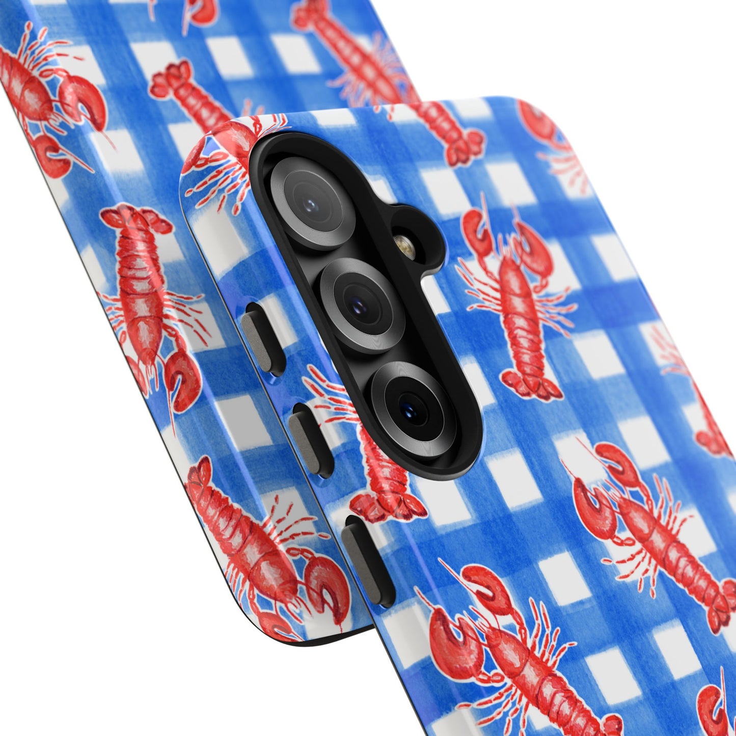 Blue Gingham Red Lobster Watercolor Patterned Phone Case | Various Models