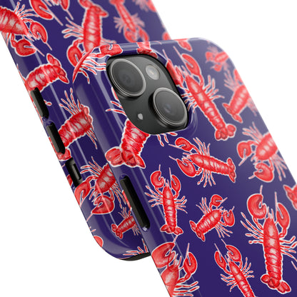 Red Lobster Watercolor Illustrated Tossed Pattern Navy Coastal Nautical Tough Phone Case | Various Models