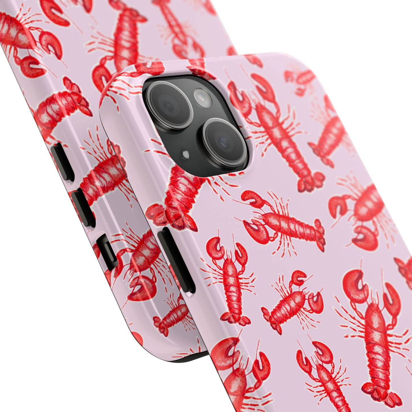 Red Lobster Watercolor Illustrated Tossed Pattern Light Pink Coastal Nautical Tough Phone Case | Various Models