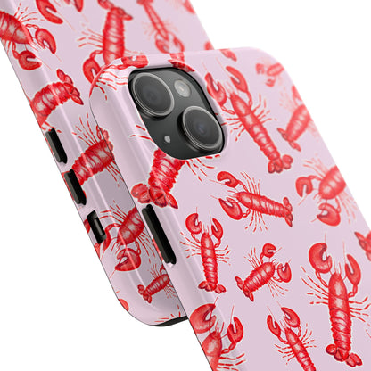 Red Lobster Watercolor Illustrated Tossed Pattern Light Pink Coastal Nautical Tough Phone Case | Various Models