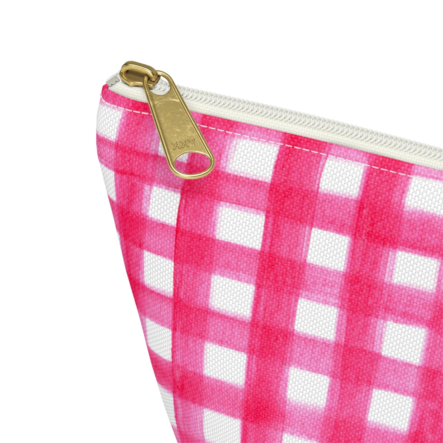Hot Pink Gingham Watercolor Illustrated Printed Accessory Pouch T-Bottom | Large or Small