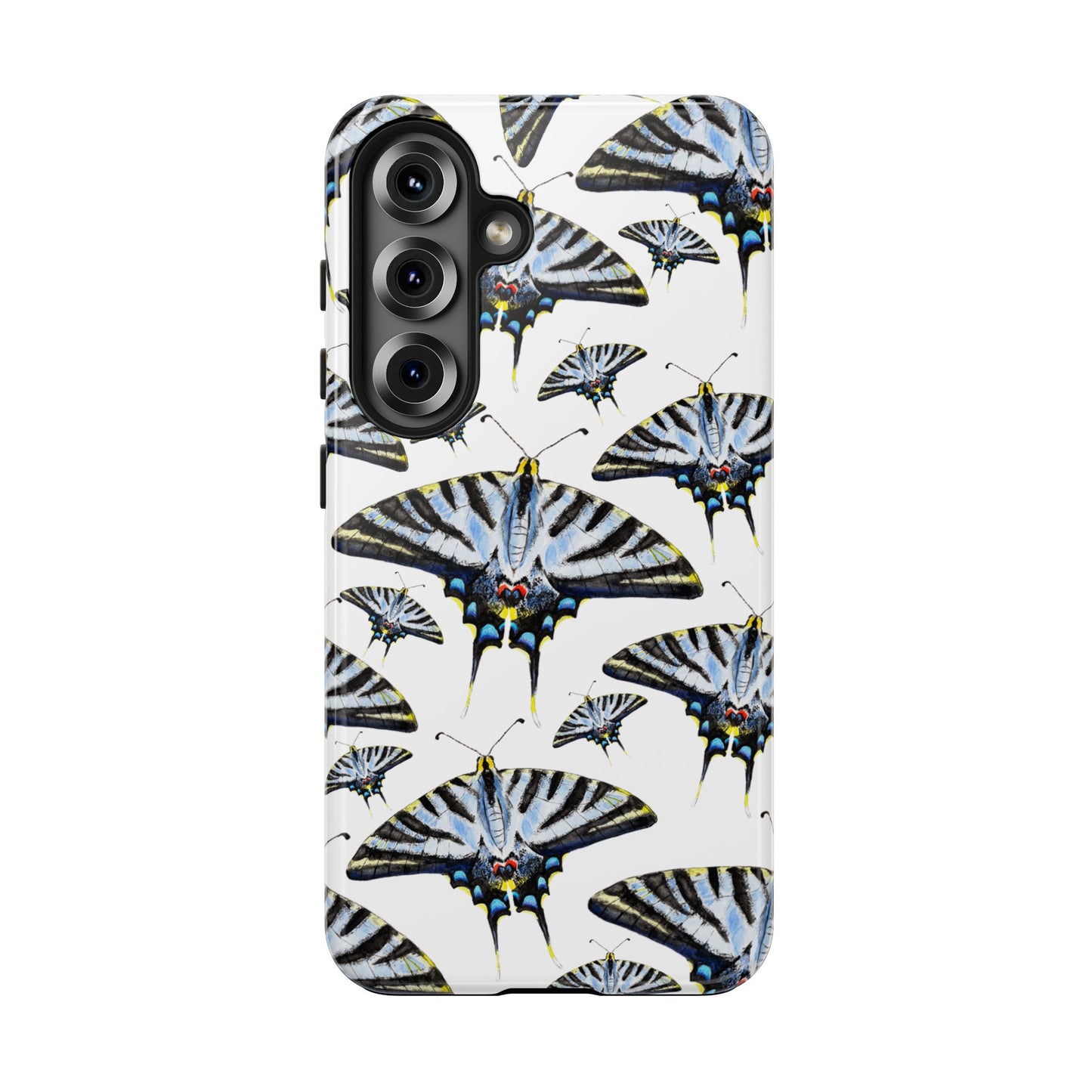 Light Blue Swallowtail Butterflies Watercolor Illustrated Pale Blue Tough Phone Case | Various Models Samsung Galaxy S25