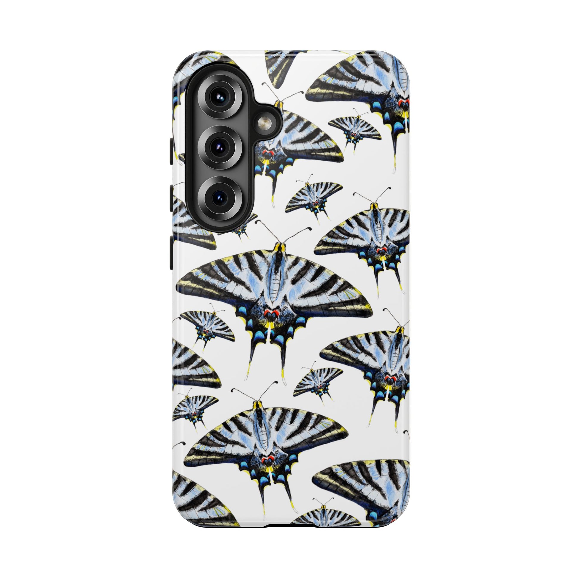 Light Blue Swallowtail Butterflies Watercolor Illustrated Pale Blue Tough Phone Case | Various Models Samsung Galaxy S25