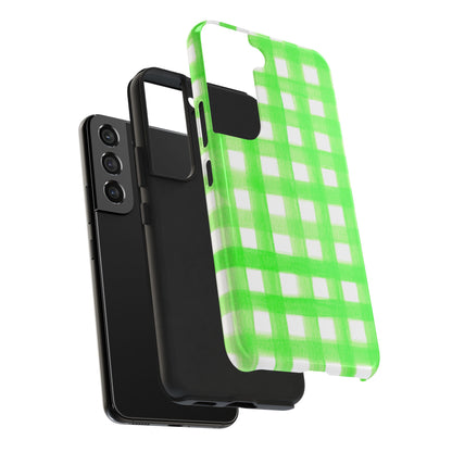 Lime Green Gingham Watercolor Illustrated Tough Phone Case | Various Models Available