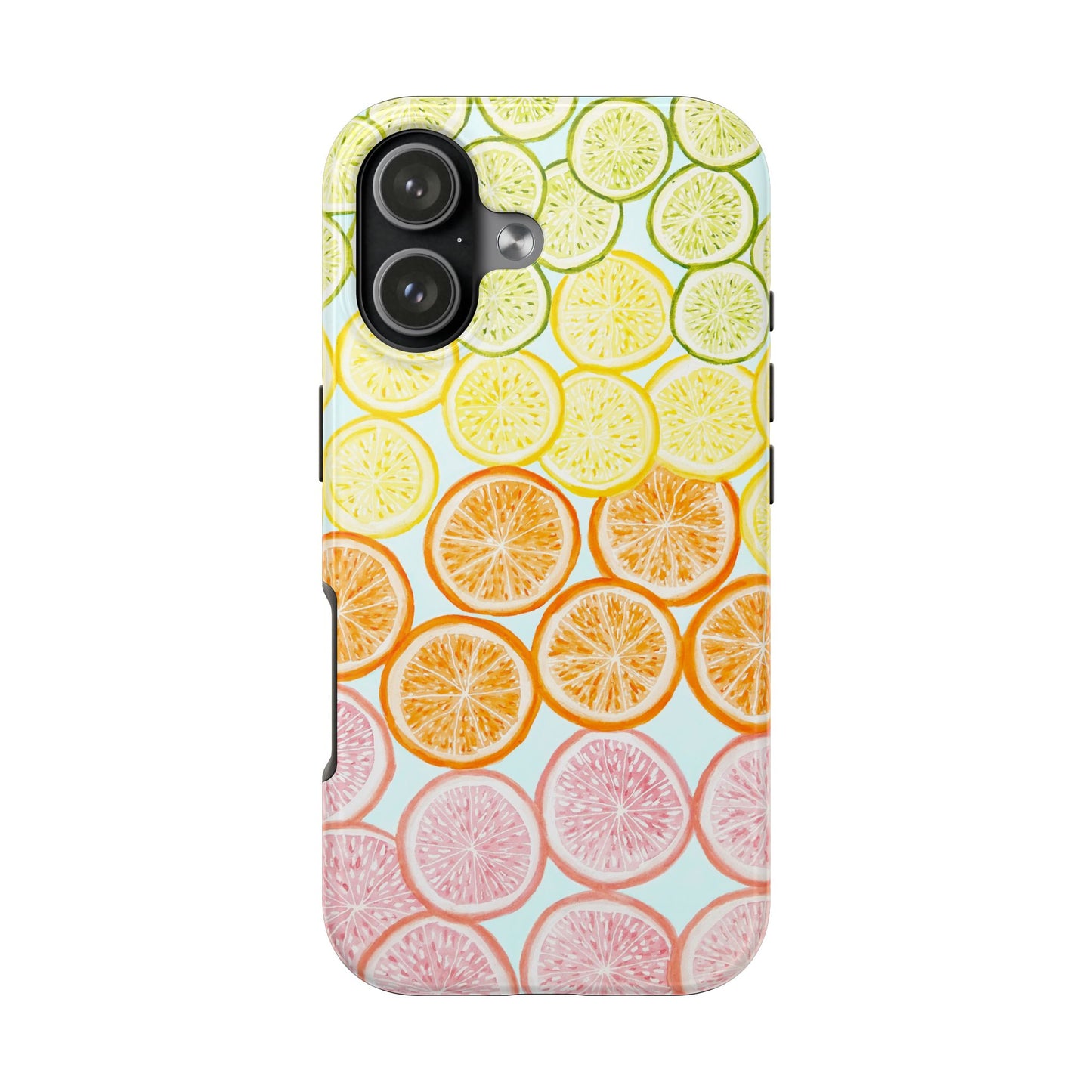 Ombré Citrus Grapefruit, Oranges, Lemons, & Limes Watercolor Illustrated Light Blue Tough Phone Case | Various Models Available