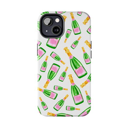 Copy of Tossed Pink and Green Watercolor Illustrated Champagne Bottles Pattern Tough Phone Case | Various Models