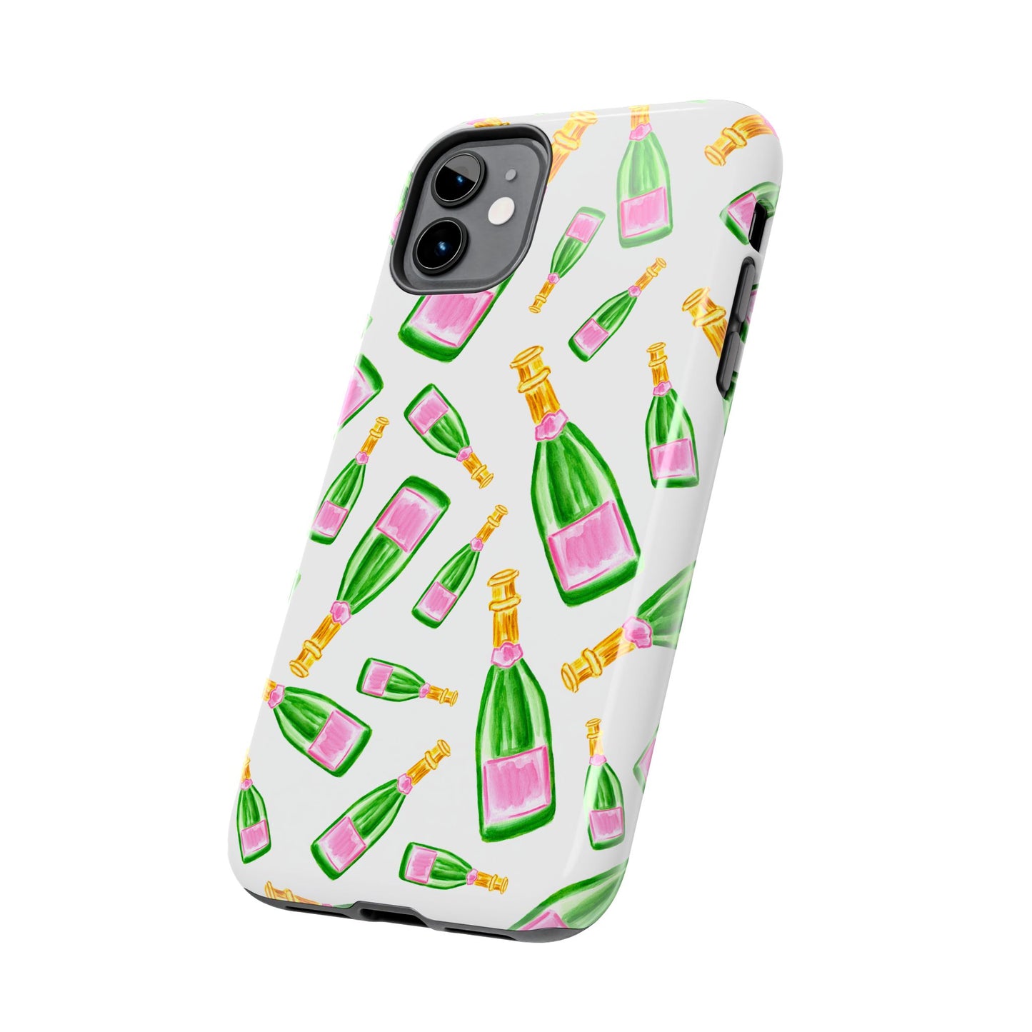 Copy of Tossed Pink and Green Watercolor Illustrated Champagne Bottles Pattern Tough Phone Case | Various Models