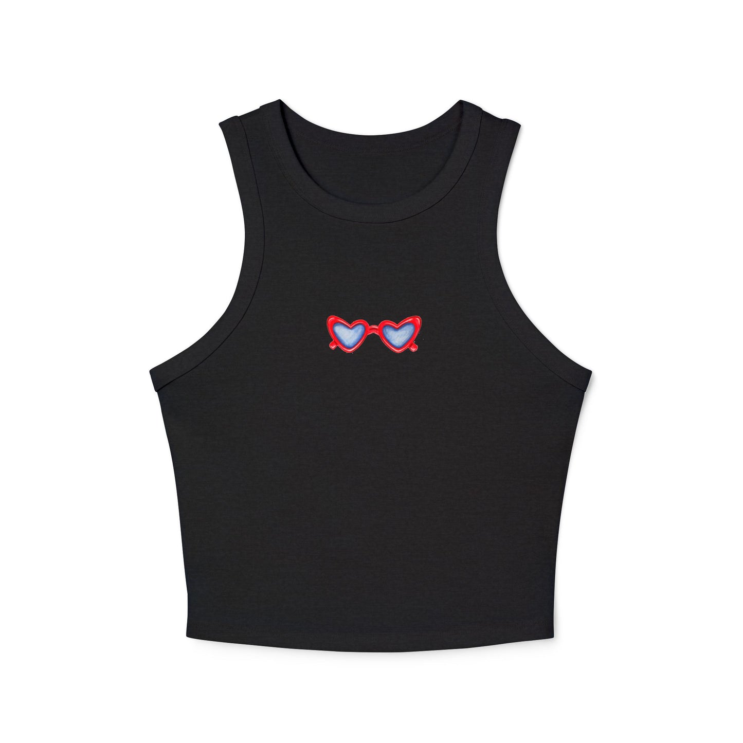 Red White & Blue Heart Shaped Glasses Printed Women's Micro Rib Racer Tank Top