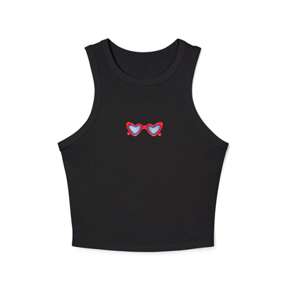 Red White & Blue Heart Shaped Glasses Printed Women's Micro Rib Racer Tank Top