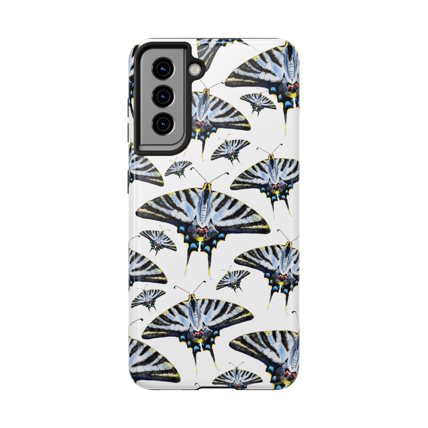 Light Blue Swallowtail Butterflies Watercolor Illustrated Pale Blue Tough Phone Case | Various Models Samsung Galaxy S21