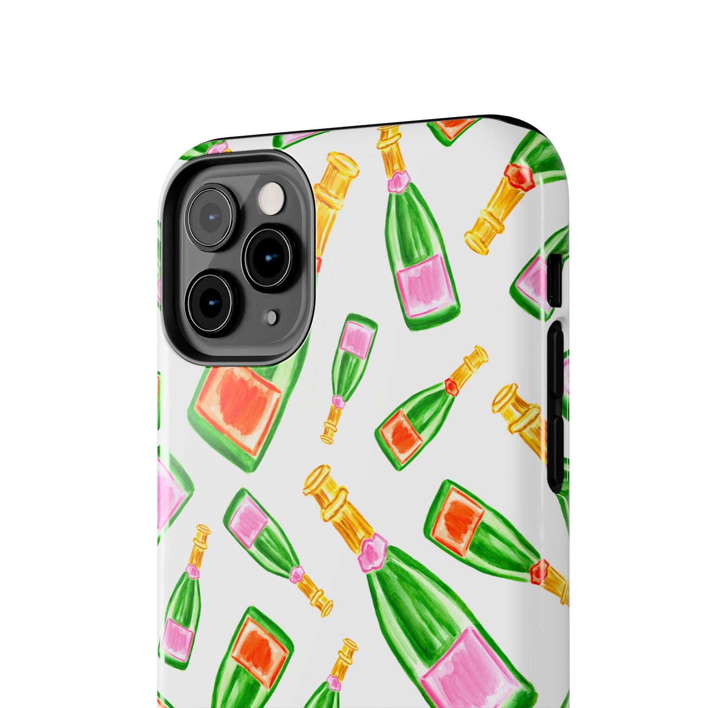 Tossed Pink and Green & Orange and Green Watercolor Illustrated Champagne Bottles Pattern Tough Phone Case | Various Models