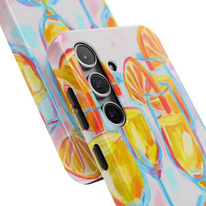 Pink Orange Mimosas Blue Champagne Flutes Abstract Acrylic Tough Phone Case | Various Models
