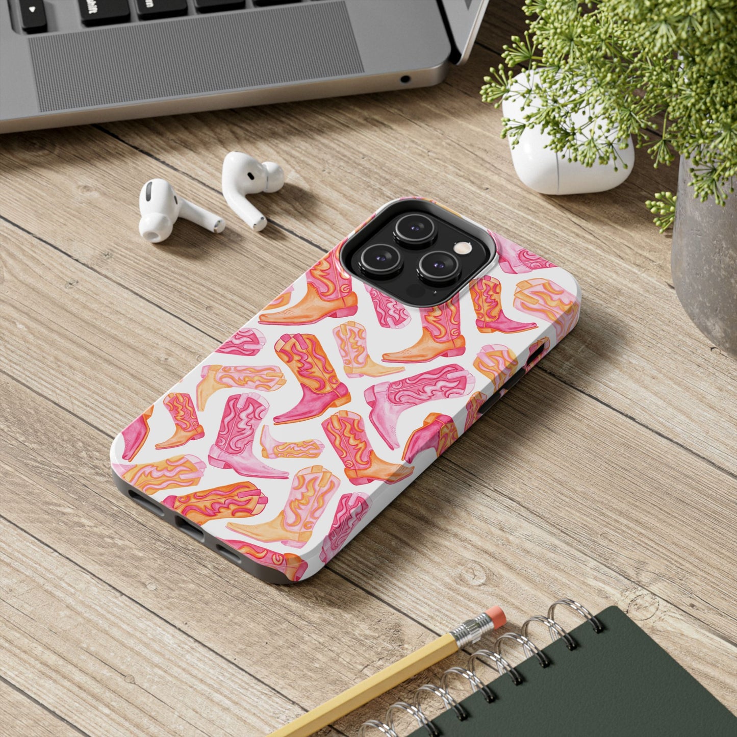Tossed Hot Pink & Orange Cowboy Boots Tough Phone Cases | Various Models Available