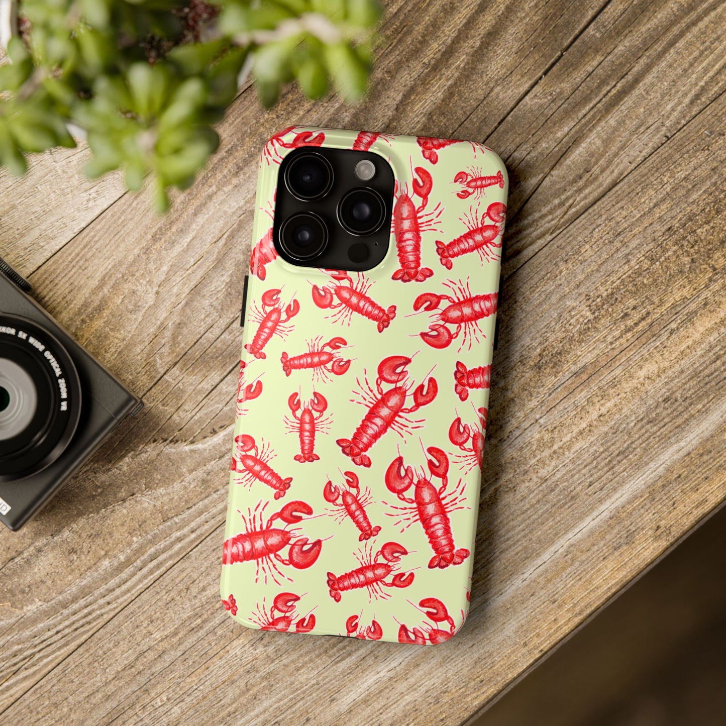Red Lobster Watercolor Illustrated Tossed Pattern Light Yellow Tough Phone Case | Various Models