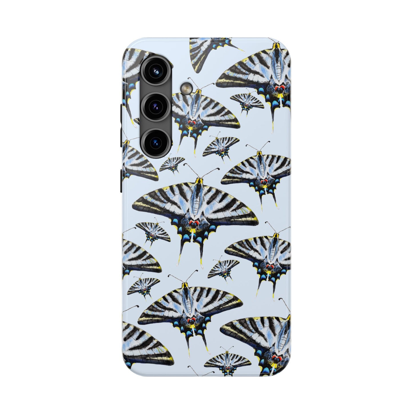 Light Blue Swallowtail Butterflies Watercolor Illustrated Pale Blue Tough Phone Case | Various Models Samsung Galaxy S24