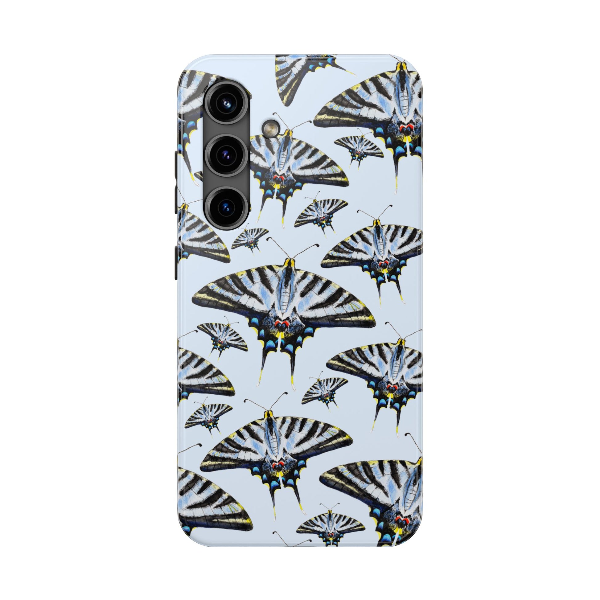 Light Blue Swallowtail Butterflies Watercolor Illustrated Pale Blue Tough Phone Case | Various Models Samsung Galaxy S24