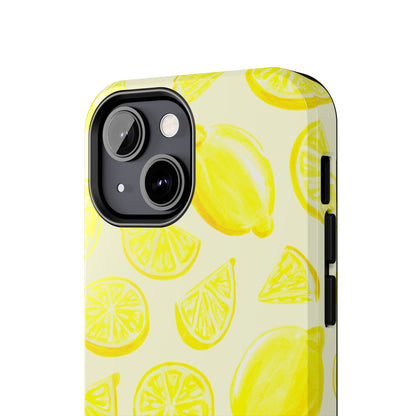 Bright Yellow Lemons Watercolor Illustrated Tossed Pattern Pale Yellow Tough Phone Case | Various Models