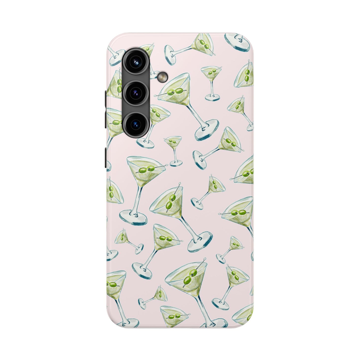 Watercolor Blue and Green Martinis Tossed Illustrated Pattern Blush Pink Tough Phone Case | Various Models