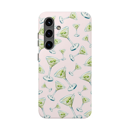 Watercolor Blue and Green Martinis Tossed Illustrated Pattern Blush Pink Tough Phone Case | Various Models