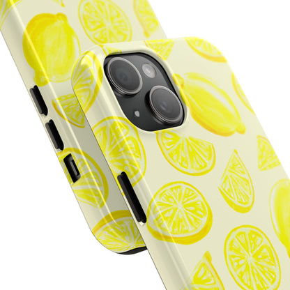 Bright Yellow Lemons Watercolor Illustrated Tossed Pattern Pale Yellow Tough Phone Case | Various Models